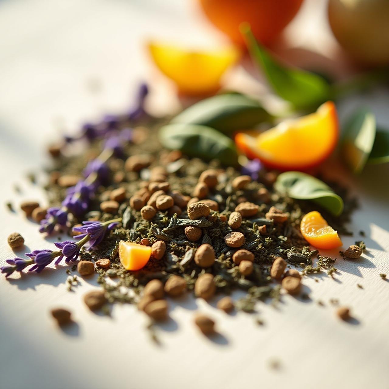 Artisanal herbal tea preparation with dried flowers and leaves